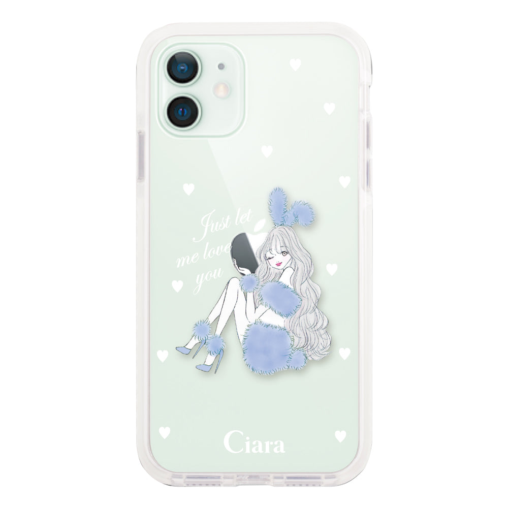 iPhone12mini クッションバンパー 耐衝撃クリアケース ブルーバニー ブルー