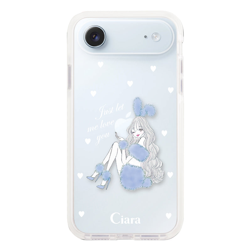 iPhoneケース クッションバンパー 耐衝撃クリアケース ブルーバニー