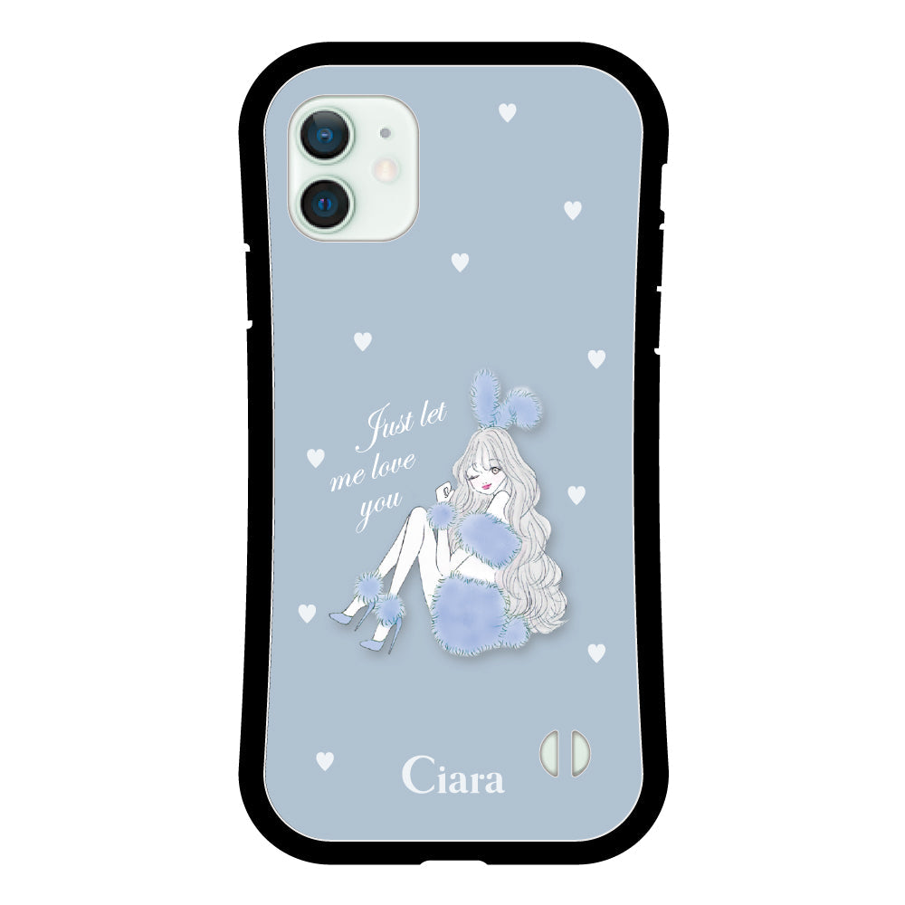iPhone12miniケース グリップ 耐衝撃ケース ブルーバニー ブルー