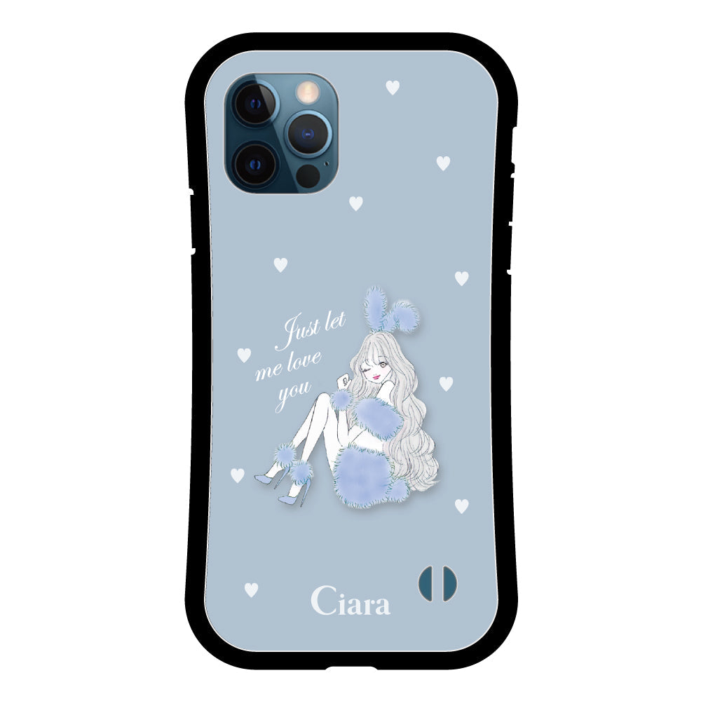 iPhone12ProMaxケース グリップ 耐衝撃ケース ブルーバニー ブルー