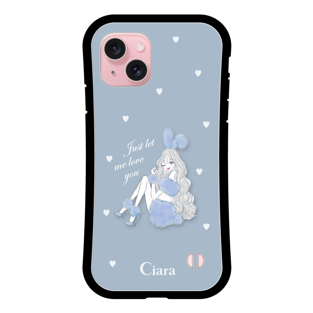 iPhone15ケース グリップ 耐衝撃ケース ブルーバニー ブルー