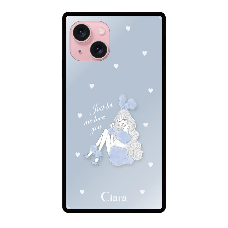 iPhoneケース スクエア 強化ガラスケース ブルーバニー