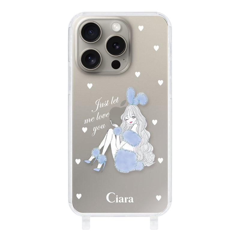 iPhoneケース ストラップクリアケース ブルーバニー