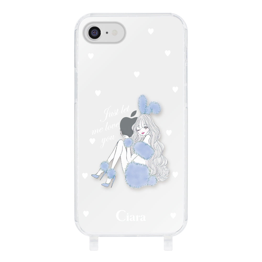 iPhone7/8 ストラップクリアケース ブルーバニー クリア