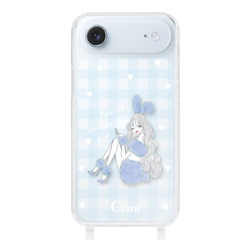 iPhoneケース ストラップクリアケース ブルーバニー