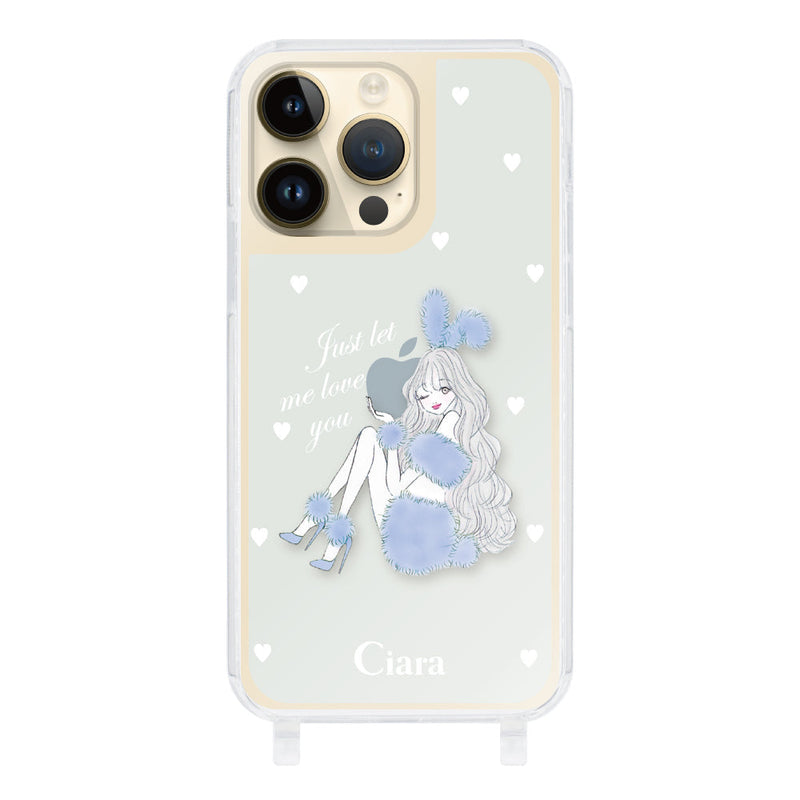 iPhoneケース ストラップクリアケース ブルーバニー