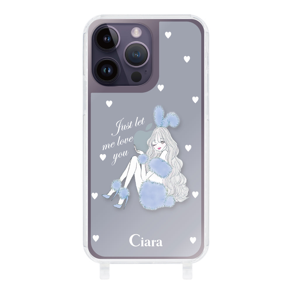 iPhone14ProMax ストラップクリアケース ブルーバニー ブルー