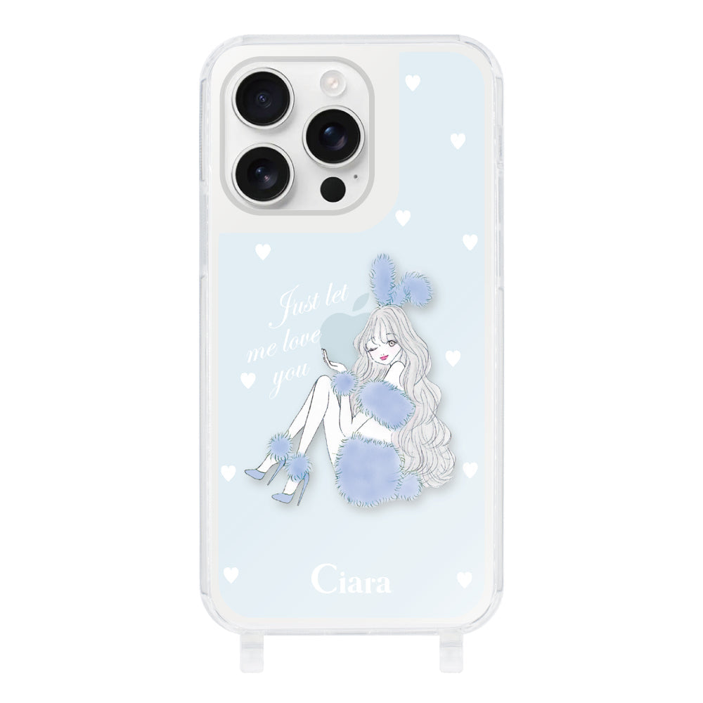 iPhone16ProMax ストラップクリアケース ブルーバニー ブルー
