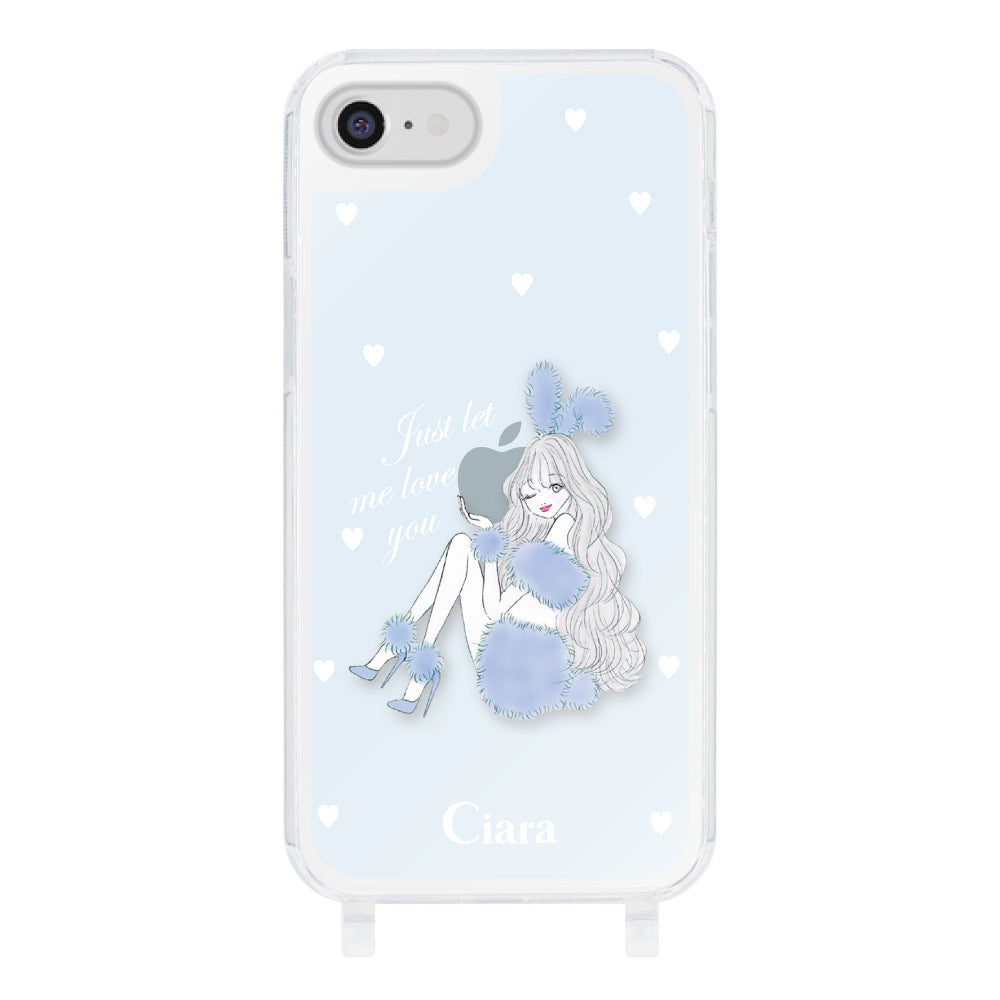 iPhone7/8 ストラップクリアケース ブルーバニー ブルー