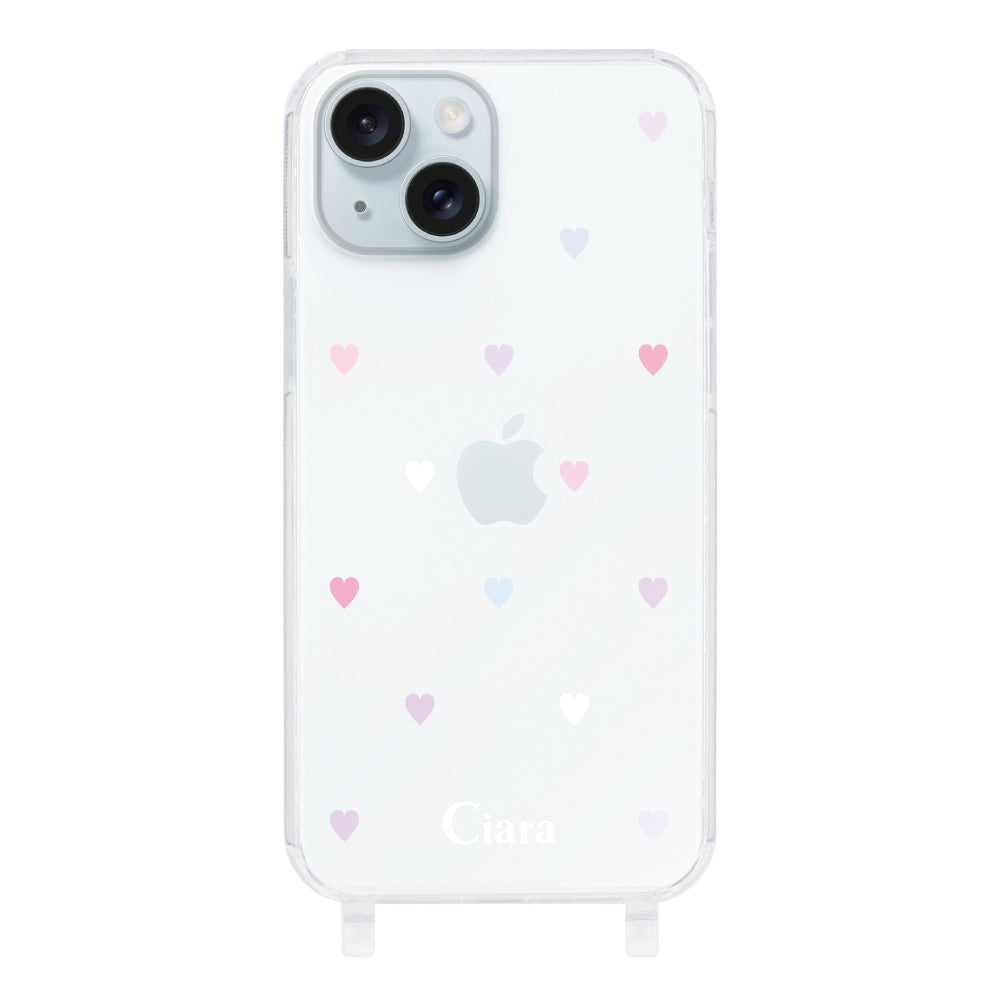 iPhone15Plus ストラップクリアケース パステルハート パステル