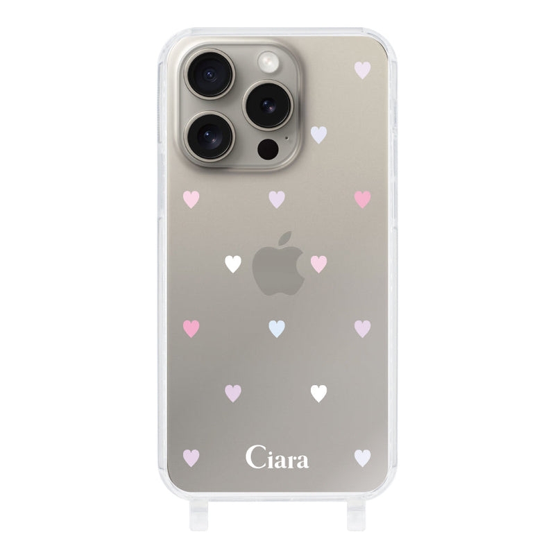iPhoneケース ストラップクリアケース パステルハート