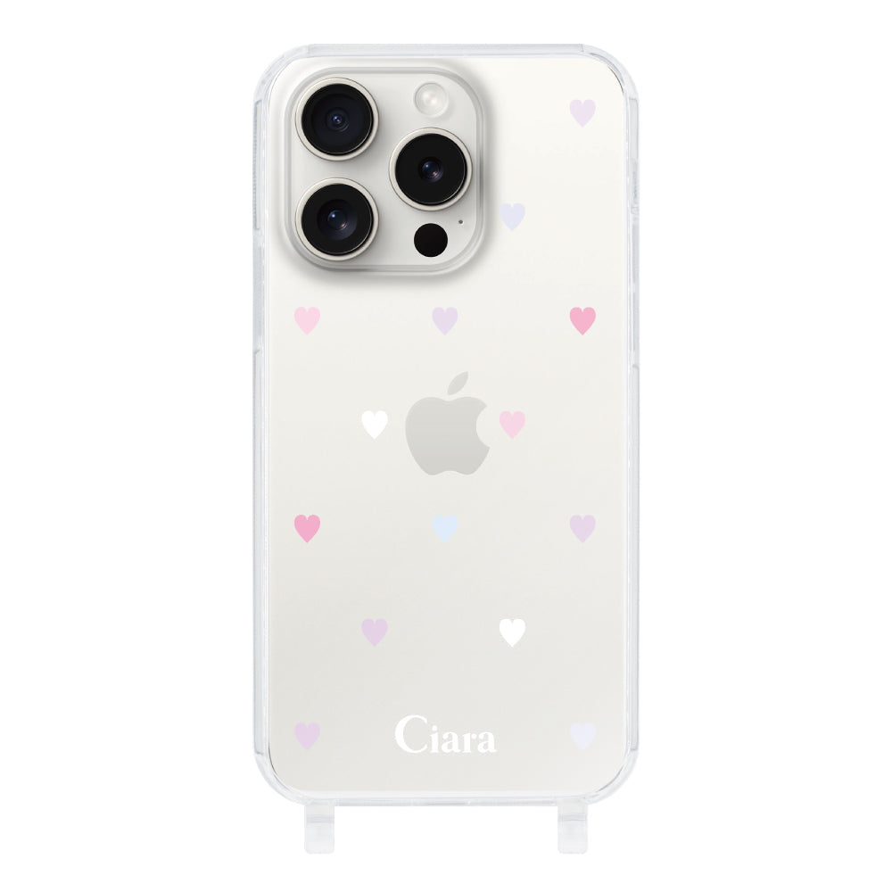 iPhone15ProMax ストラップクリアケース パステルハート パステル