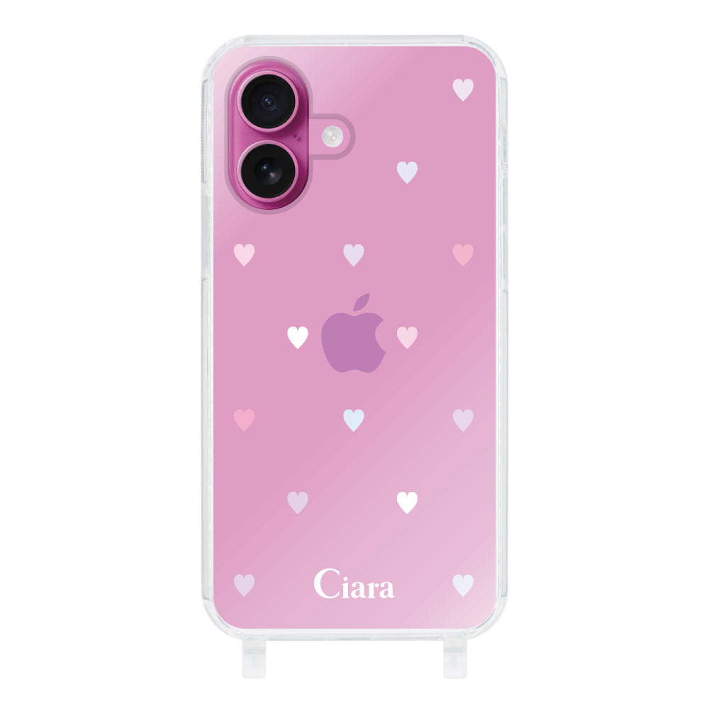 iPhone16 ストラップクリアケース パステルハート パステル