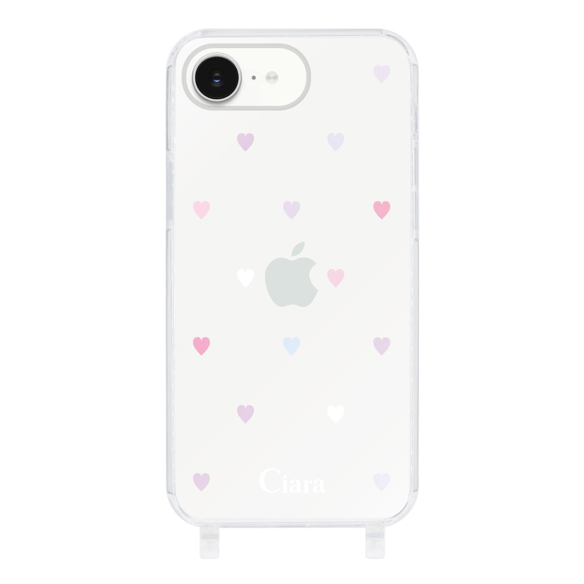 iPhone16e ストラップクリアケース パステルハート パステル