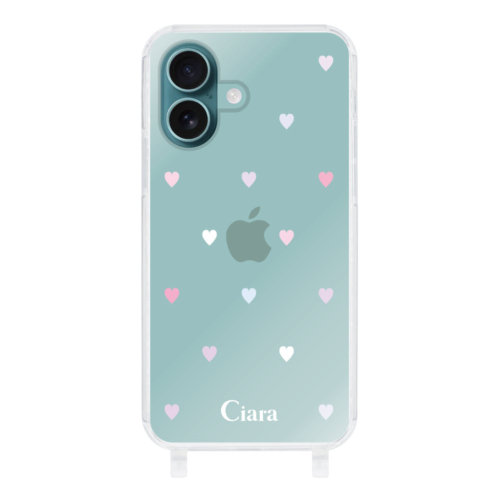 iPhone16Plus ストラップクリアケース パステルハート パステル