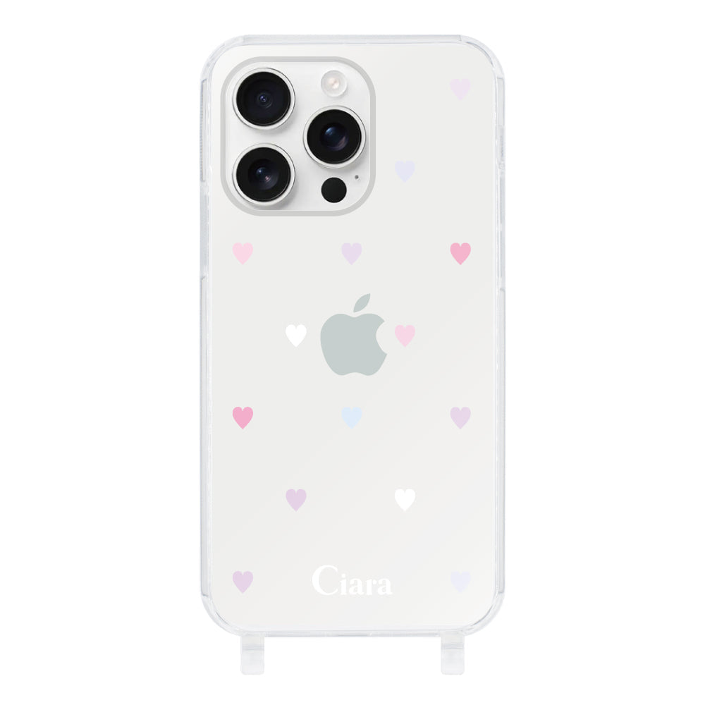 iPhone16ProMax ストラップクリアケース パステルハート パステル