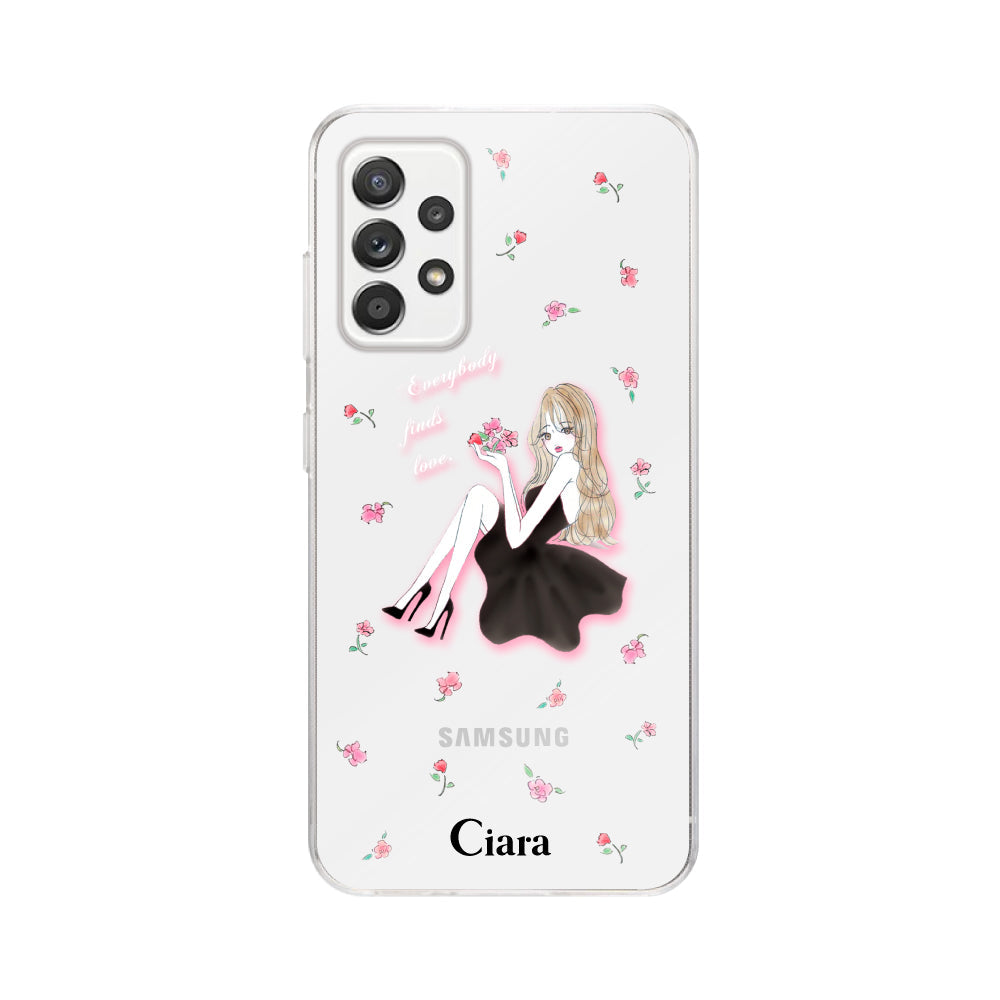 GalaxyA52ケース クリアケース ラベンダーブラックガール クリア