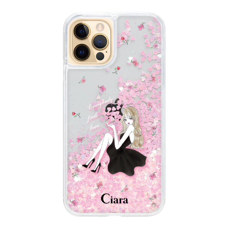 iPhoneケース グリッター オイルクリアケース ラベンダーブラックガール
