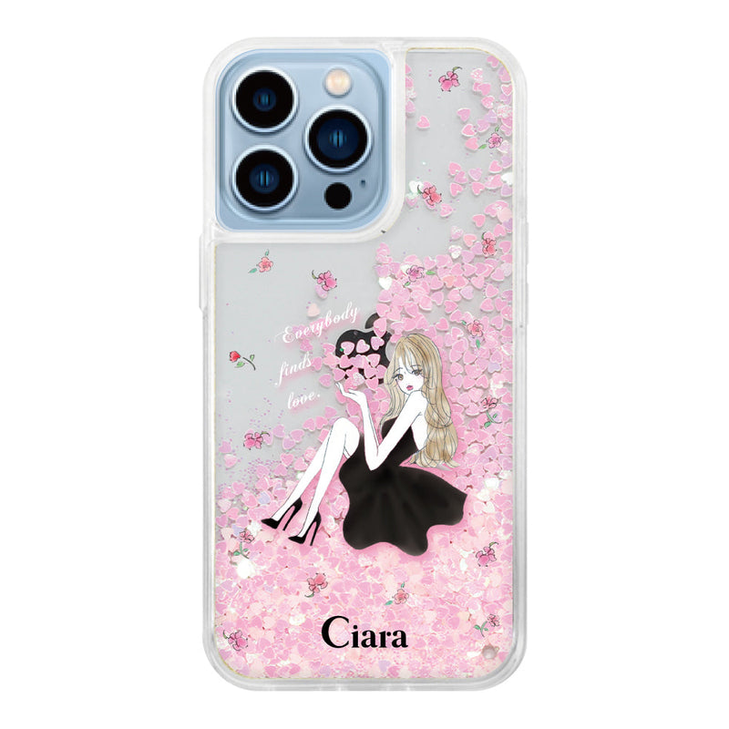 iPhoneケース グリッター オイルクリアケース ラベンダーブラックガール