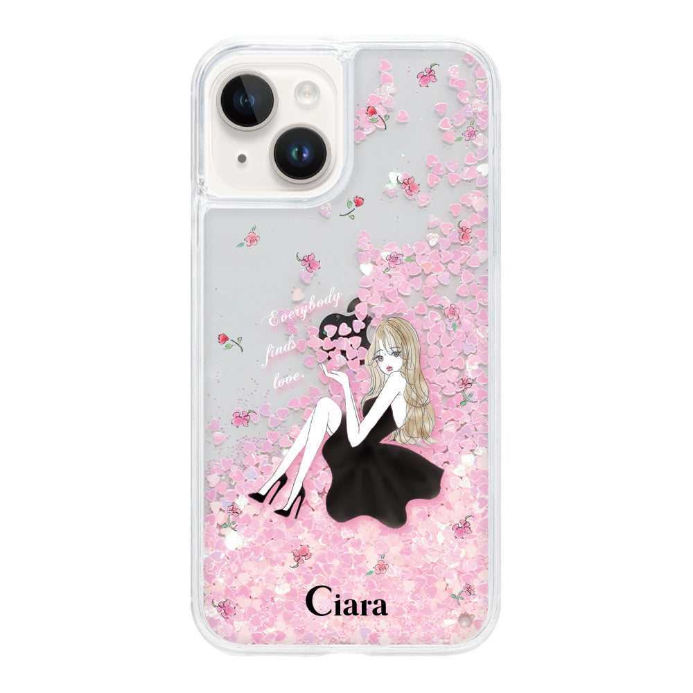 iPhoneケース グリッター オイルクリアケース ラベンダーブラックガール
