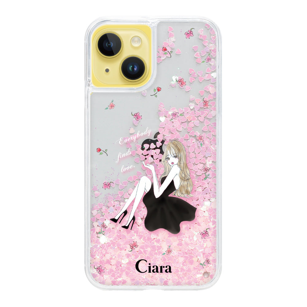 iPhoneケース グリッター オイルクリアケース ラベンダーブラックガール