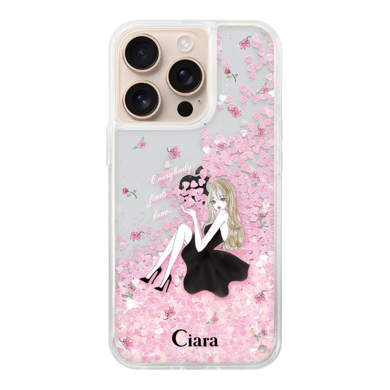 iPhoneケース グリッター オイルクリアケース ラベンダーブラックガール