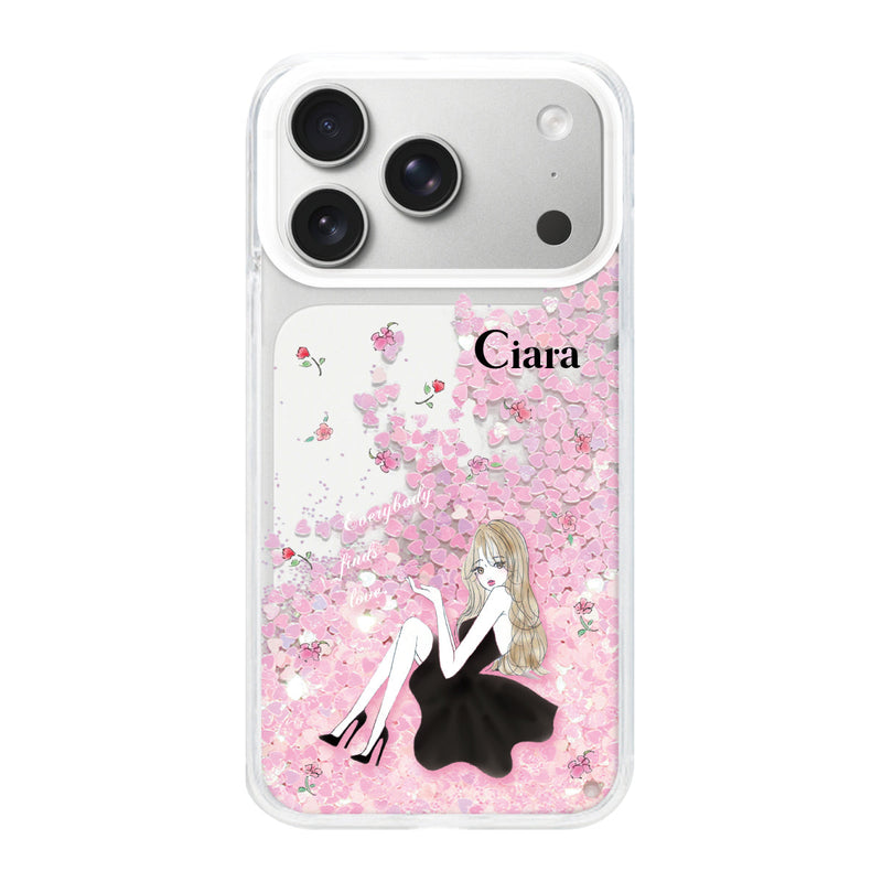 iPhoneケース グリッター オイルクリアケース ラベンダーブラックガール