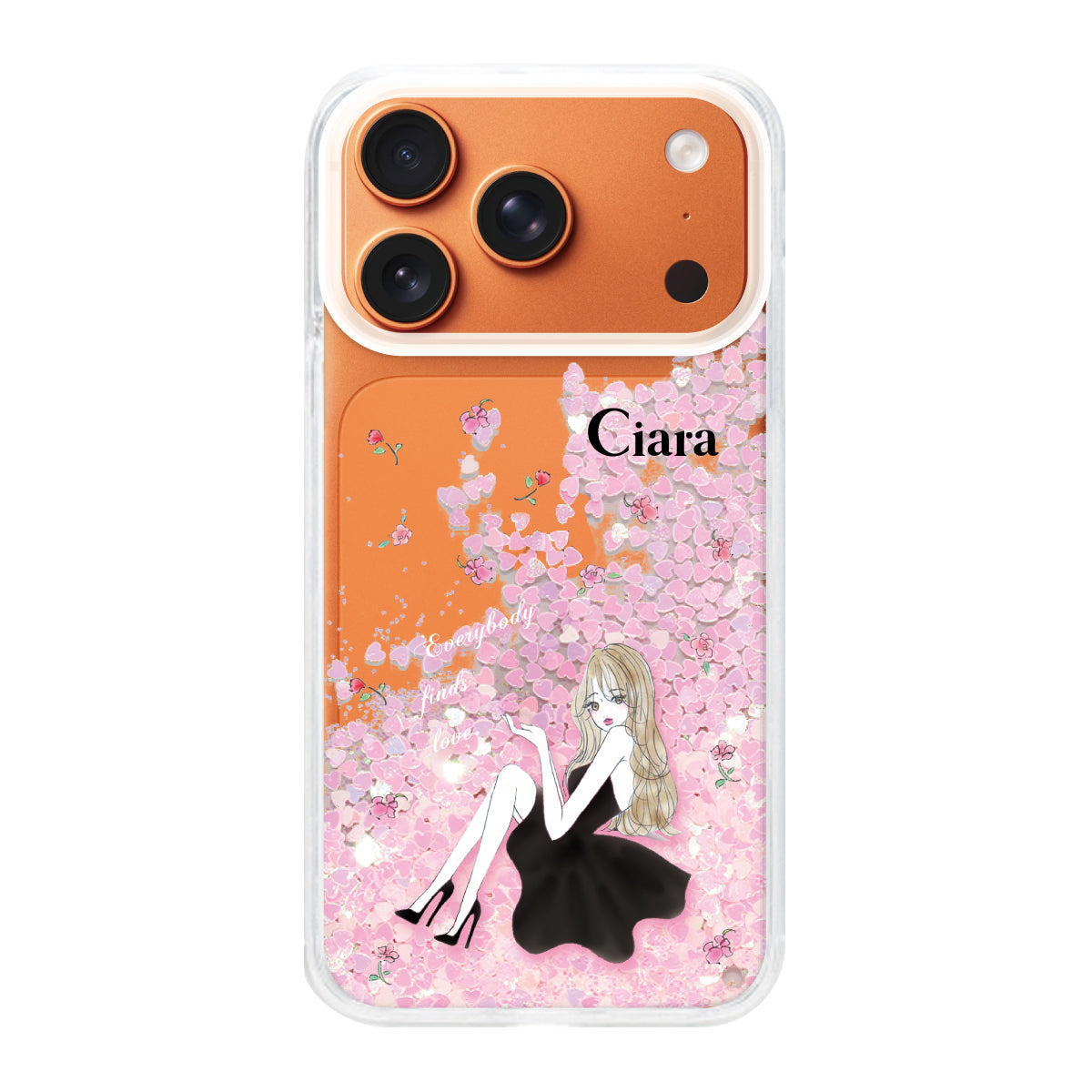 iPhone17ProMax グリッター オイルクリアケース ラベンダーブラックガール ピンク