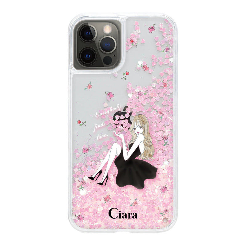 iPhoneケース グリッター オイルクリアケース ラベンダーブラックガール