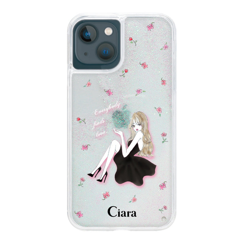 iPhoneケース グリッター オイルクリアケース ラベンダーブラックガール