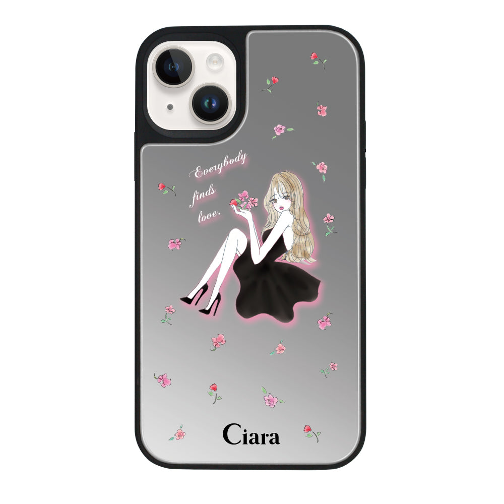 iPhone14ケース ミラーバンパー ミラー付きケース ラベンダーブラックガール シルバー