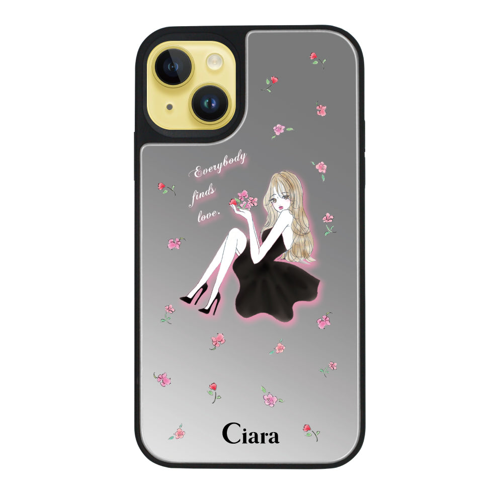 iPhone14Plusケース ミラーバンパー ミラー付きケース ラベンダーブラックガール シルバー