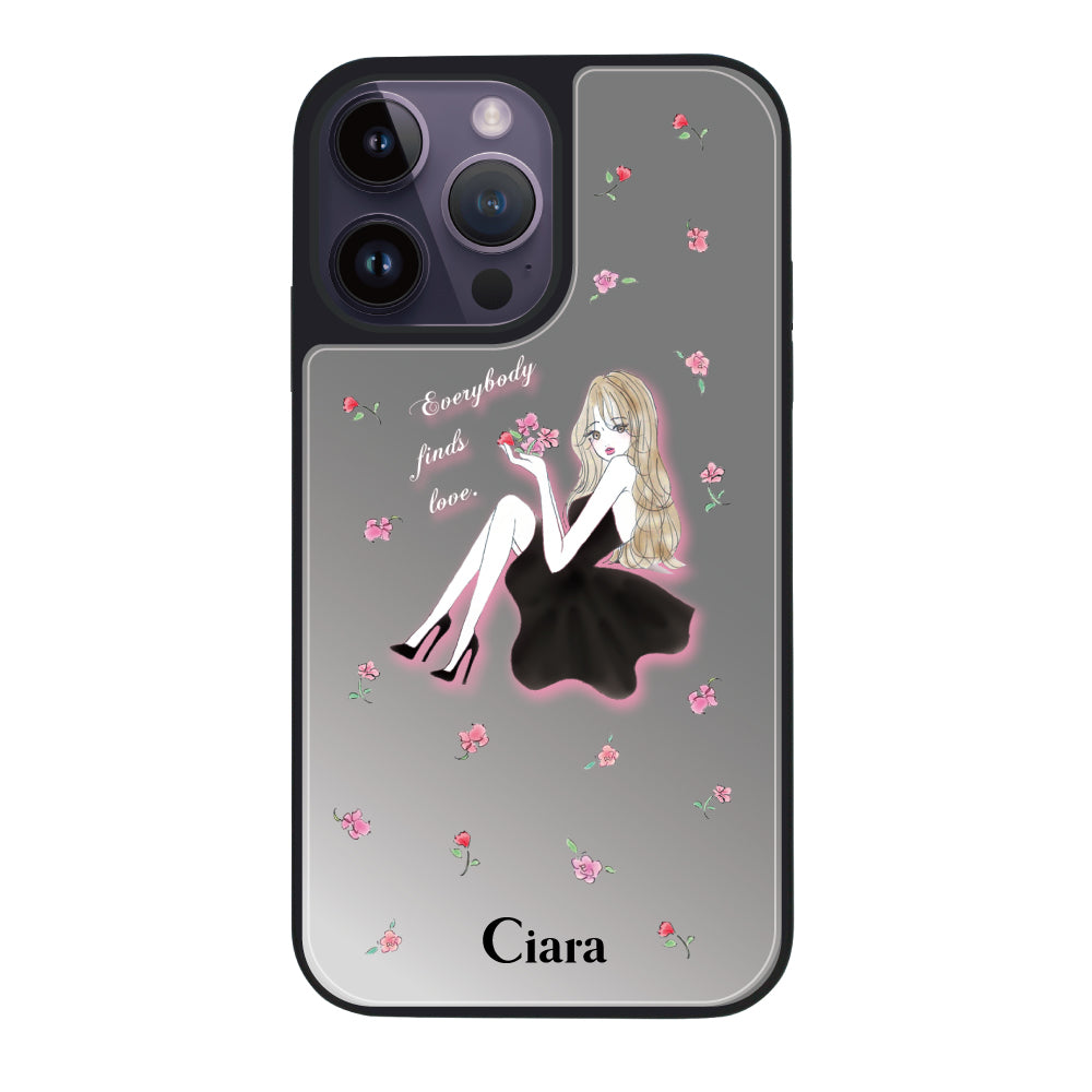 iPhone14ProMaxケース ミラーバンパー ミラー付きケース ラベンダーブラックガール シルバー