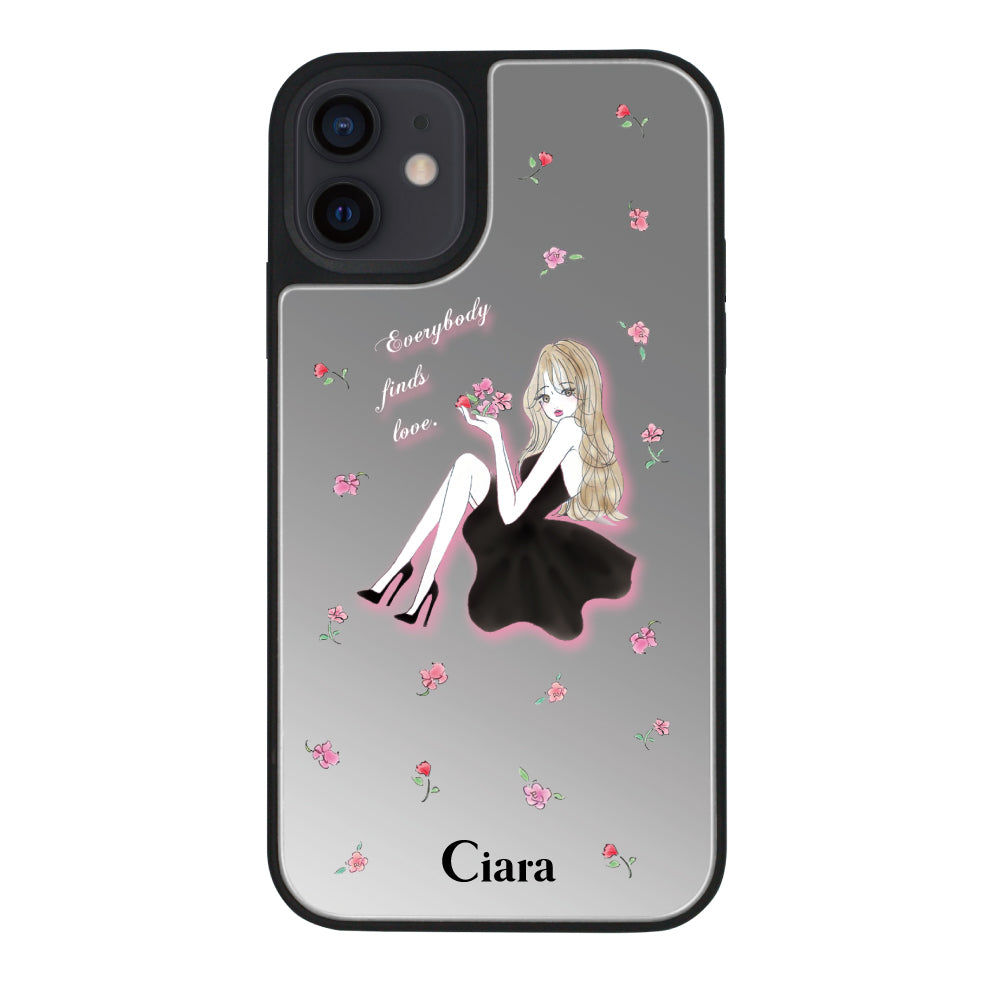 iPhoneXRケース ミラーバンパー ミラー付きケース ラベンダーブラックガール シルバー