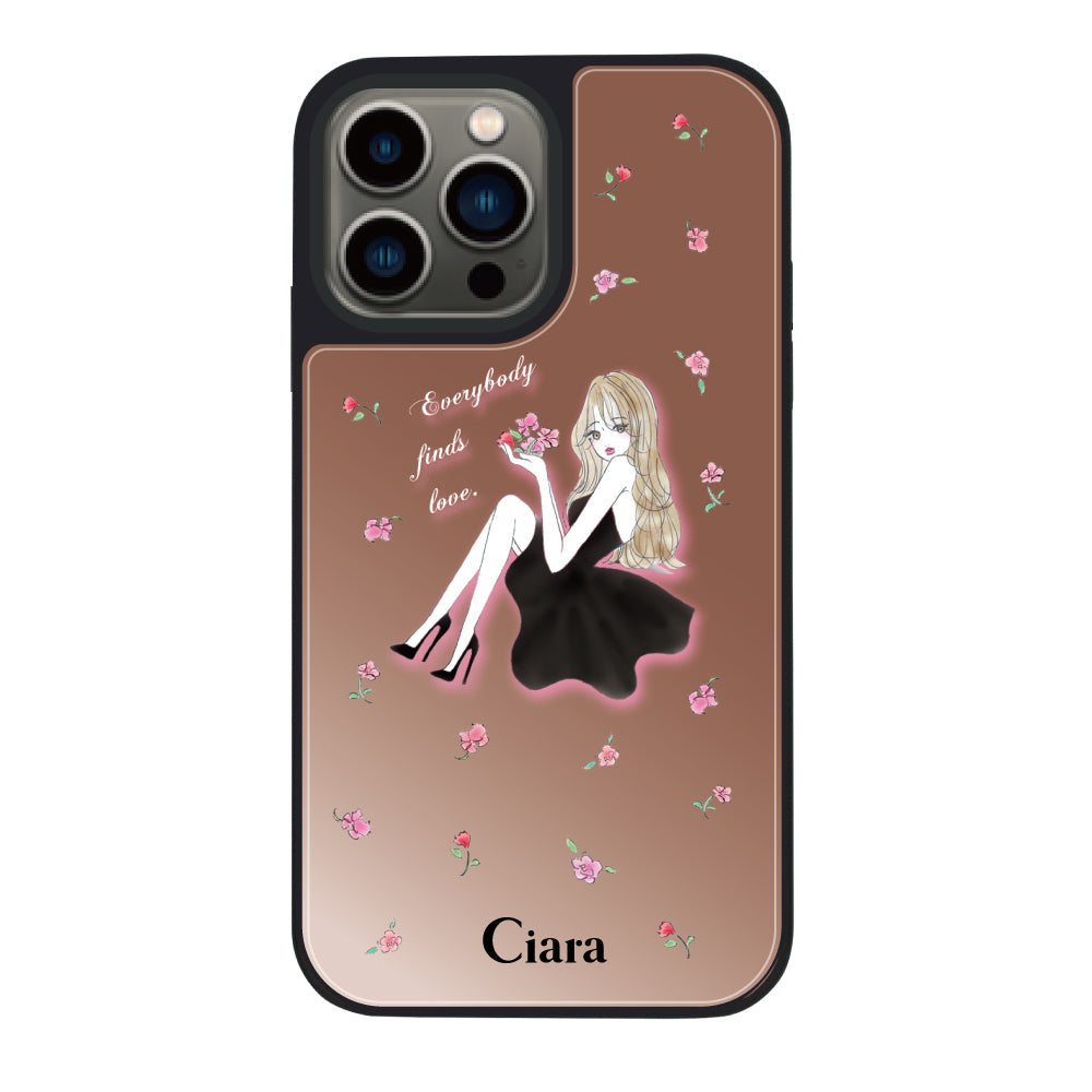 iPhone13Proケース ミラーバンパー ミラー付きケース ラベンダーブラックガール ピンクゴールド