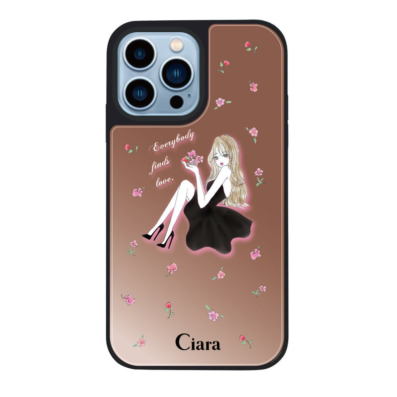 iPhoneケース ミラーバンパー ミラー付きケース ラベンダーブラックガール