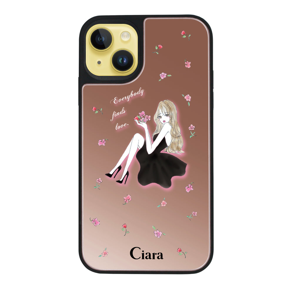 iPhone14Plusケース ミラーバンパー ミラー付きケース ラベンダーブラックガール ピンクゴールド