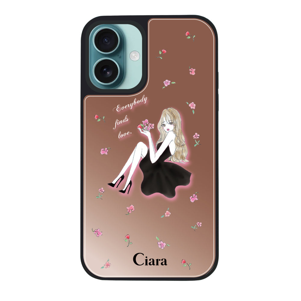 iPhoneケース ミラーバンパー ミラー付きケース ラベンダーブラックガール