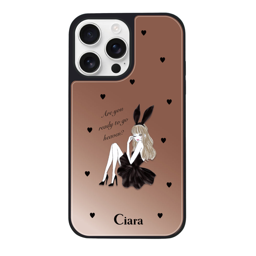 iPhoneケース ミラーバンパー ミラー付きケース ラベンダーブラックガール