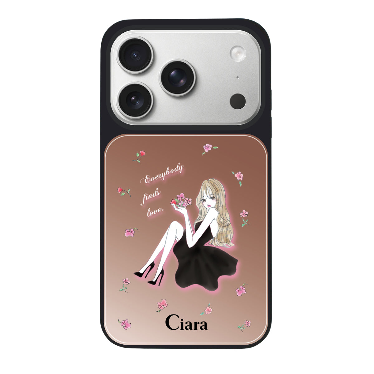 iPhone17Pro ミラーバンパー ミラー付きケース ラベンダーブラックガール ピンクゴールド