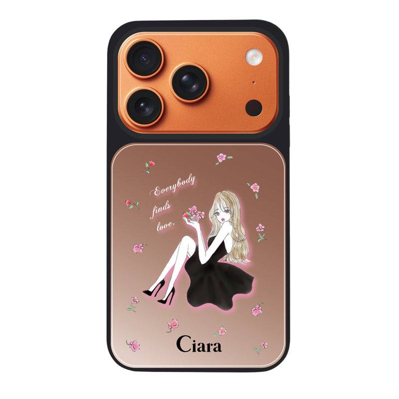 iPhoneケース ミラーバンパー ミラー付きケース ラベンダーブラックガール