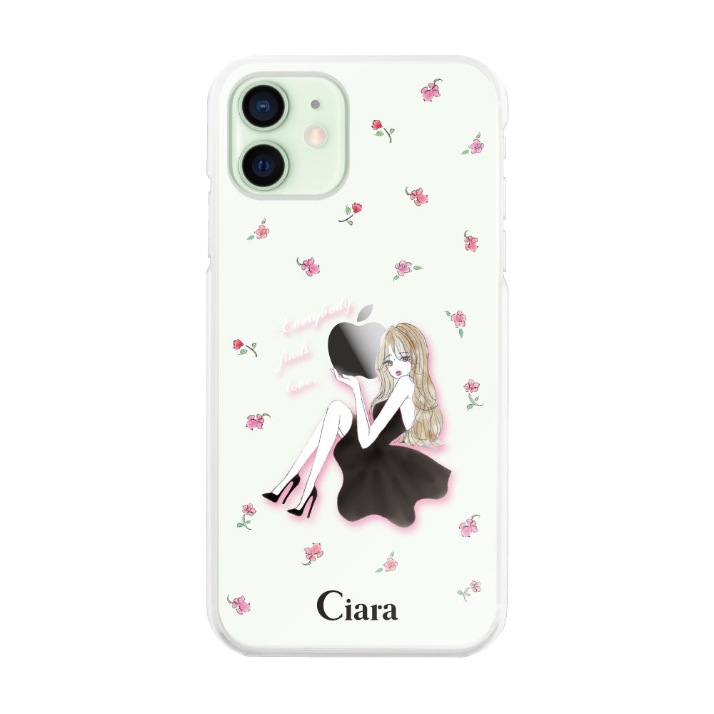 iPhone12mini ハイブリッド クリアケース ラベンダーブラックガール クリア