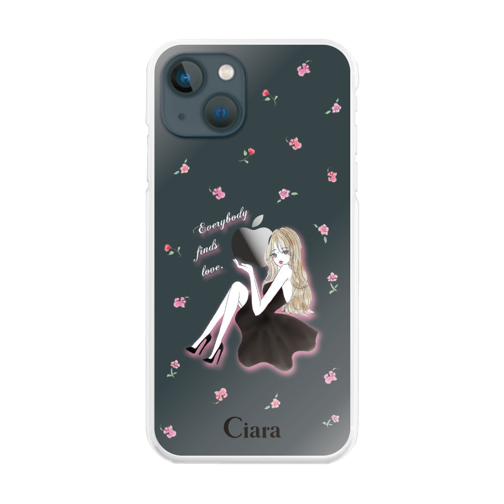 iPhone13mini ハイブリッド クリアケース ラベンダーブラックガール クリア
