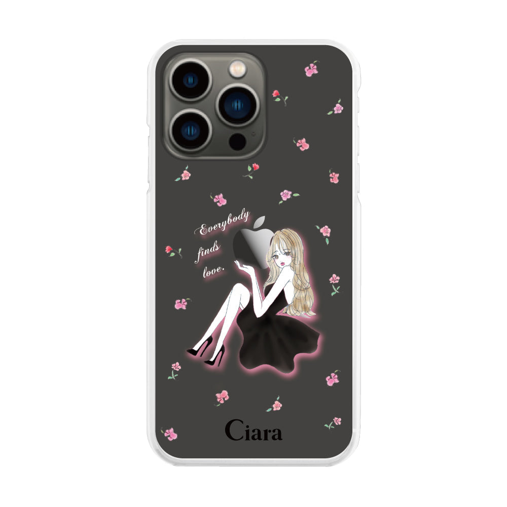 iPhone13Pro ハイブリッド クリアケース ラベンダーブラックガール クリア