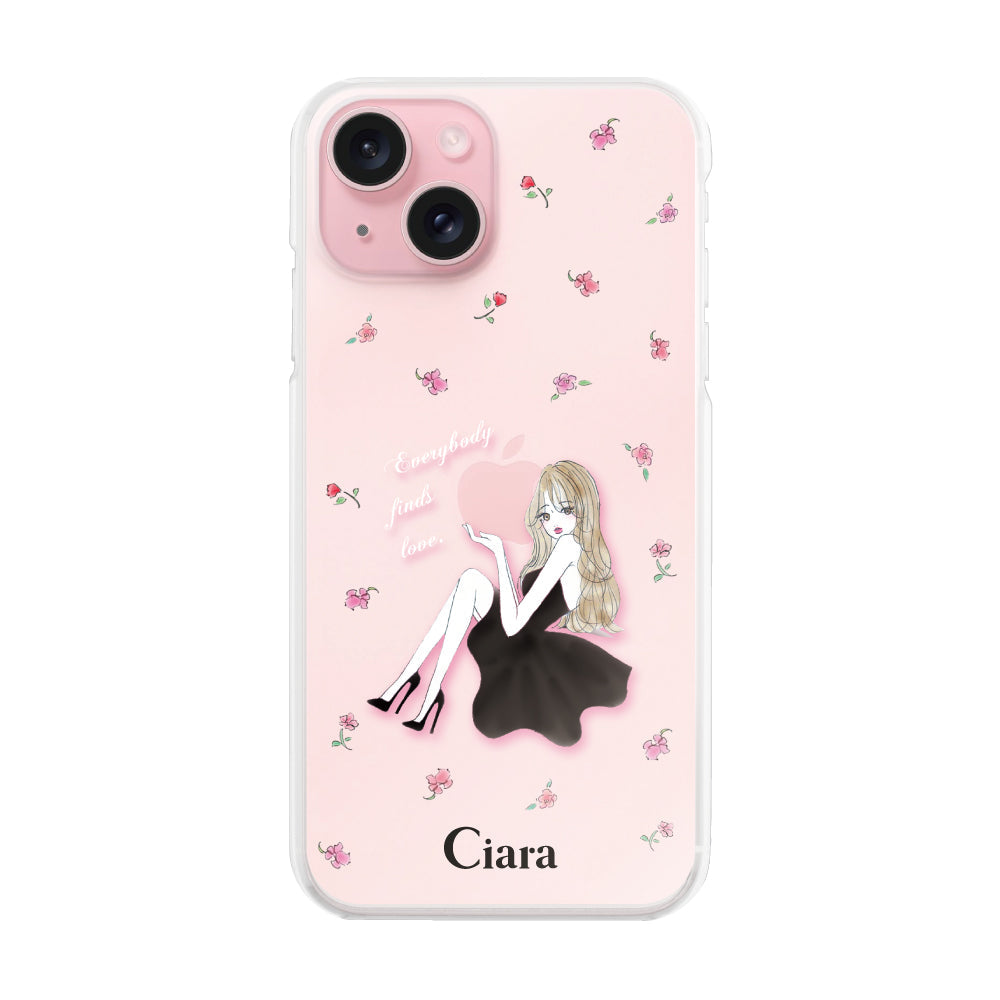 iPhone15 ハイブリッド クリアケース ラベンダーブラックガール クリア