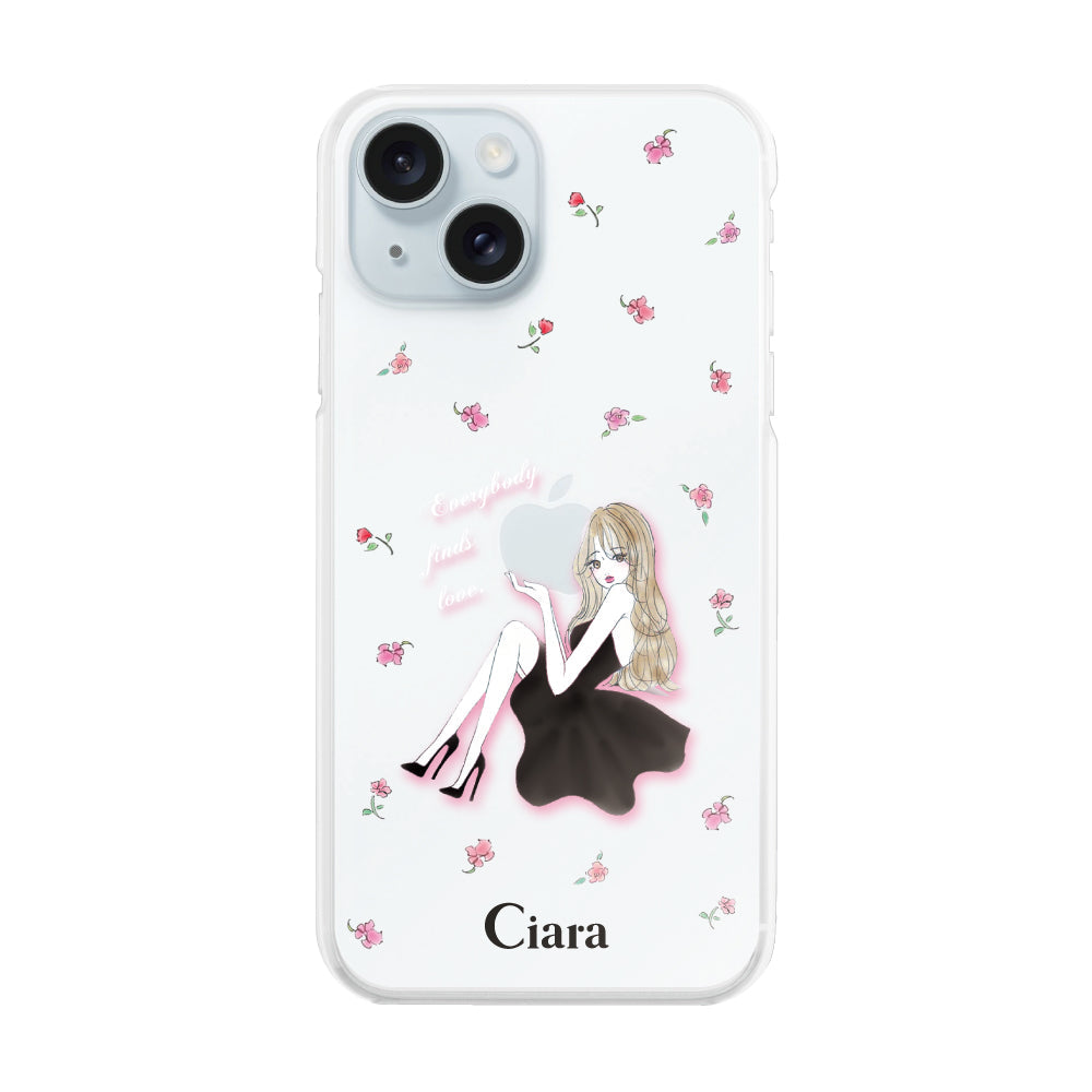 iPhone15Plus ハイブリッド クリアケース ラベンダーブラックガール クリア