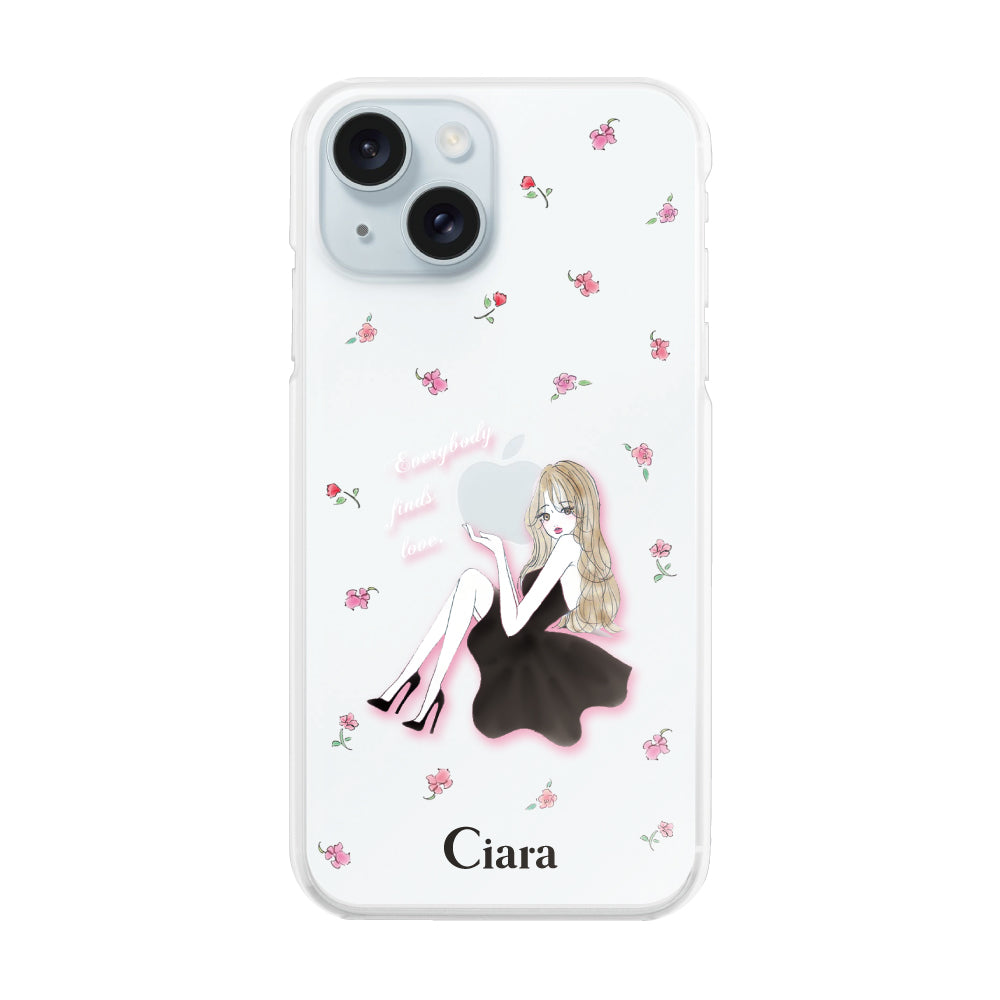 iPhone15Plus ハイブリッド クリアケース ラベンダーブラックガール クリア