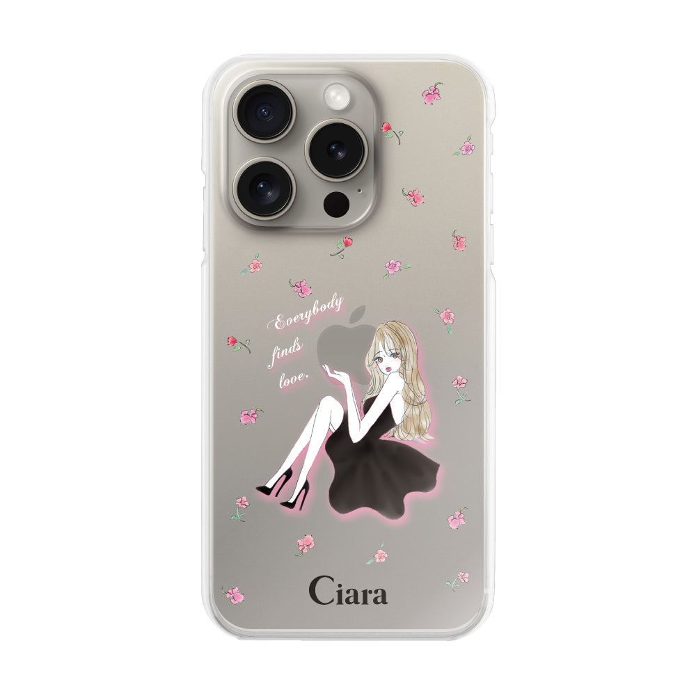 iPhone15Pro ハイブリッド クリアケース ラベンダーブラックガール クリア