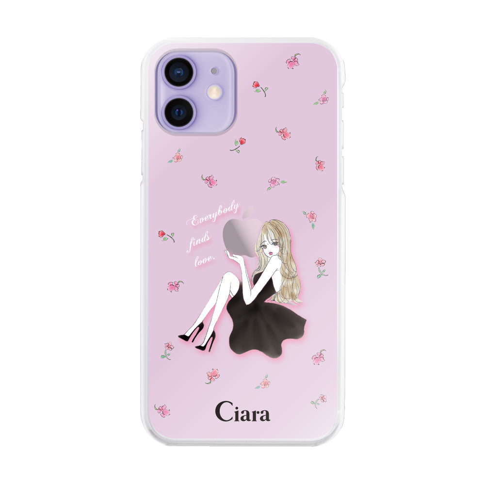 iPhone12/12Pro ハイブリッド クリアケース ラベンダーブラックガール ピンク