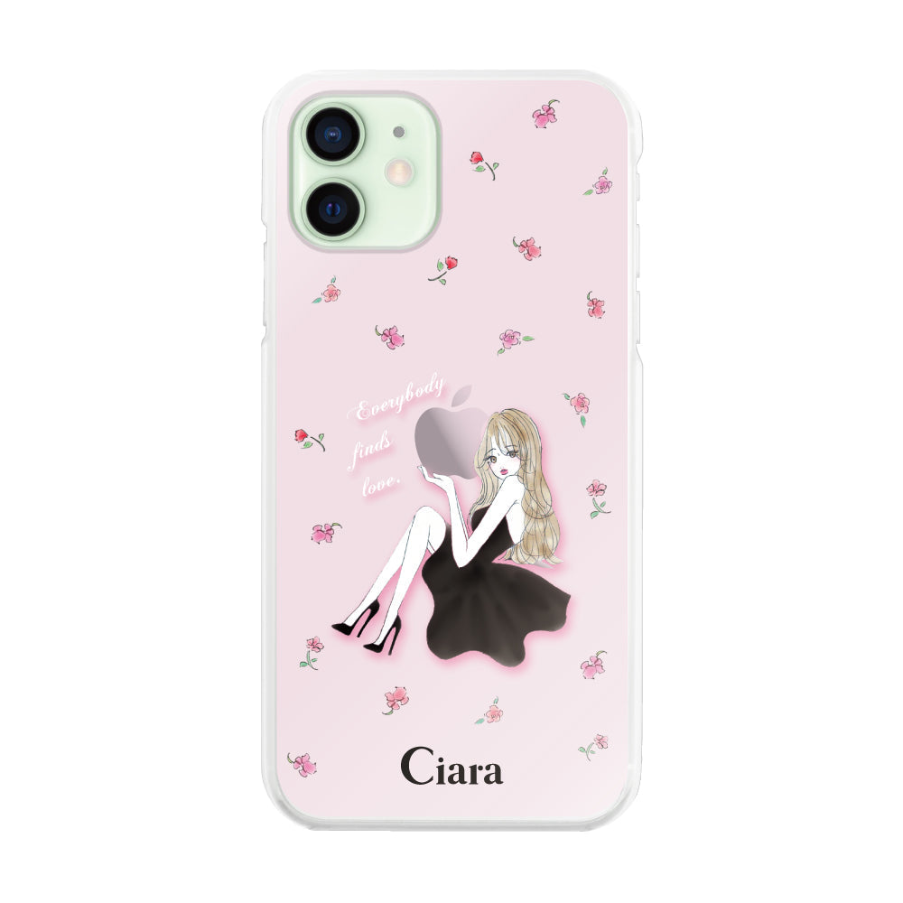 iPhone12mini ハイブリッド クリアケース ラベンダーブラックガール ピンク